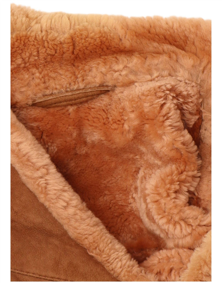 VINTAGE Hombres Duffle Shearling Chaqueta Reino Unido 40 Marrón Grande