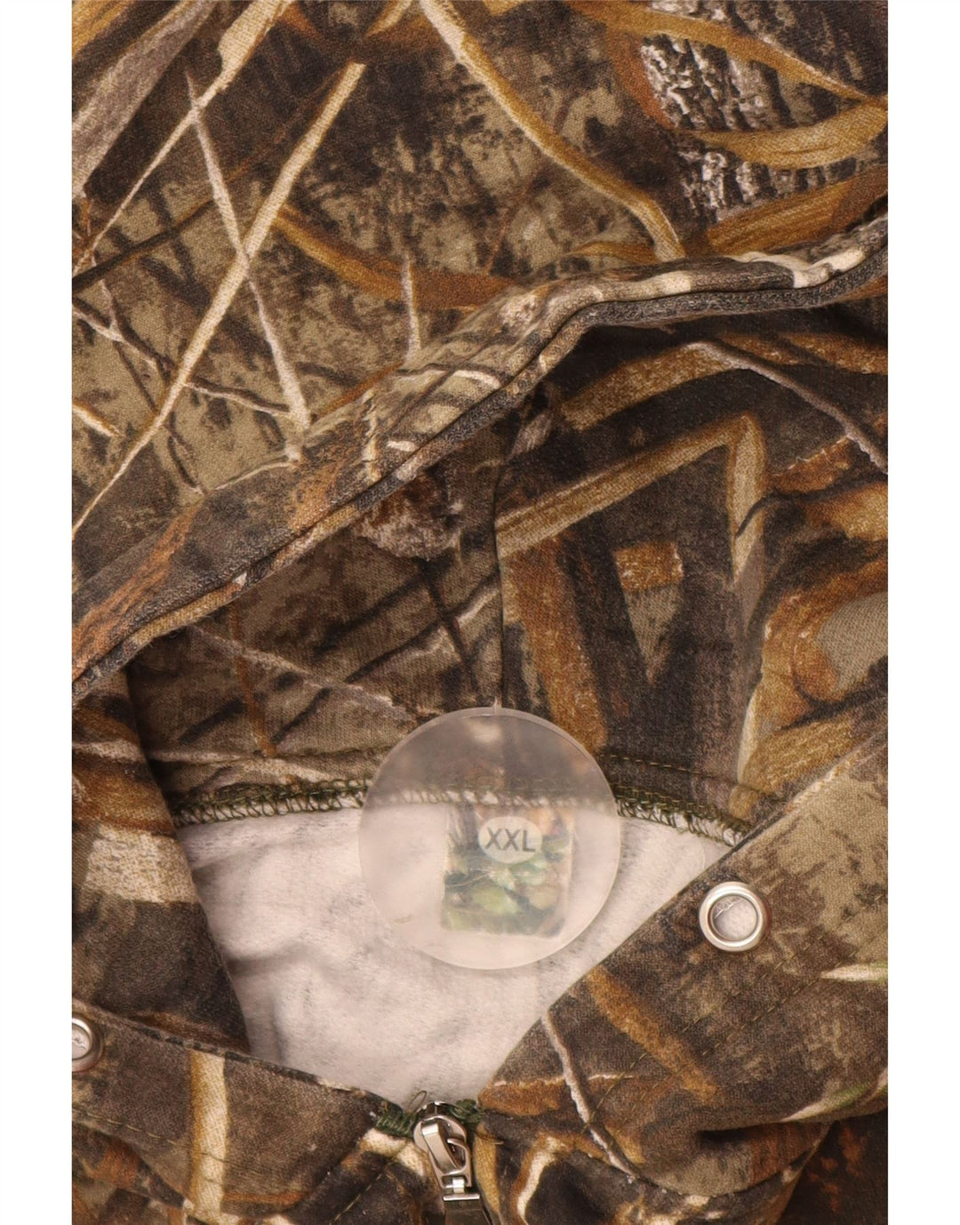 VINTAGE Suéter con capucha y cremallera para hombre 2XL Poliéster de camuflaje marrón