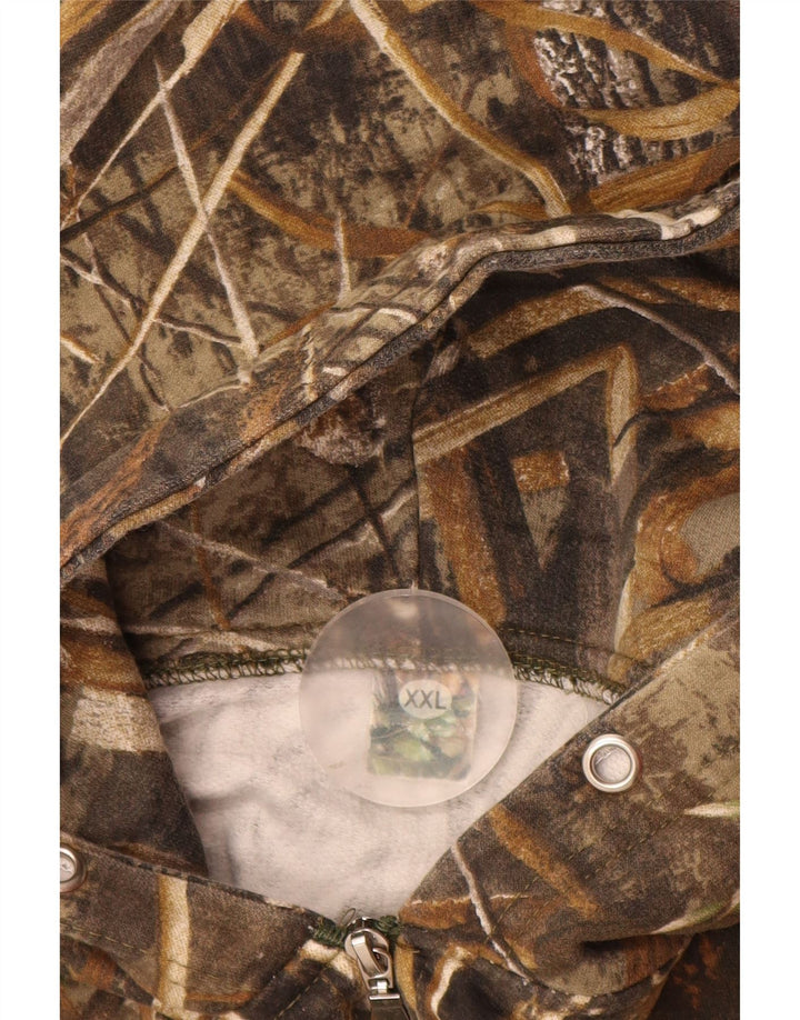 VINTAGE Suéter con capucha y cremallera para hombre 2XL Poliéster de camuflaje marrón