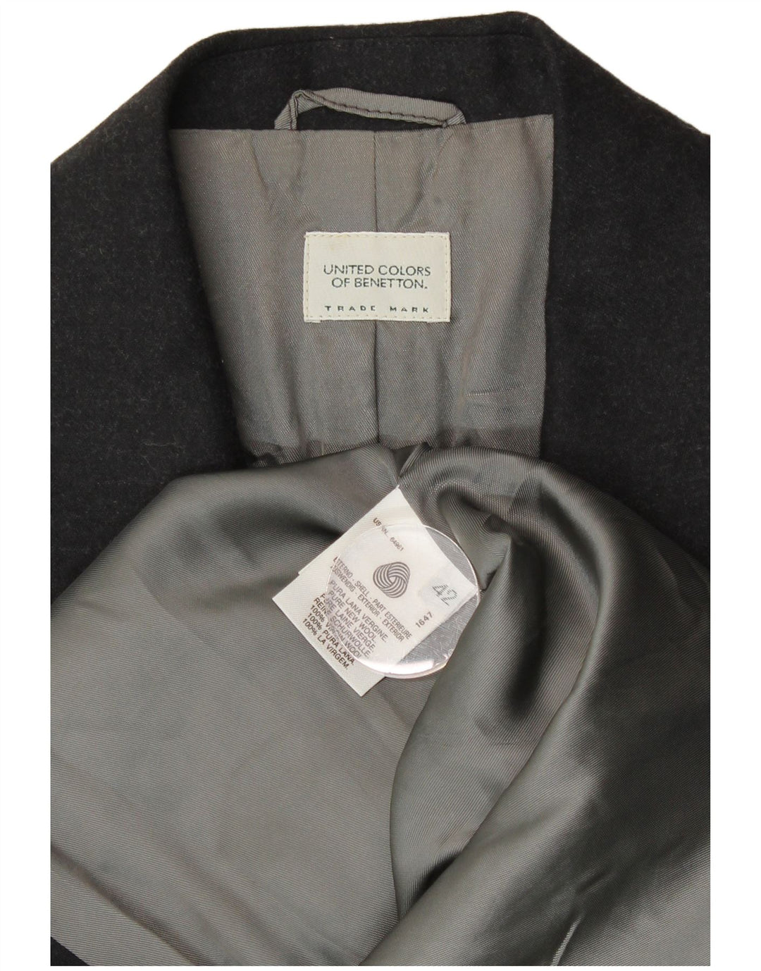 BENETTON Chaqueta Blazer de 2 Botones para Mujer IT 42 Mediana Negra Lana Nueva