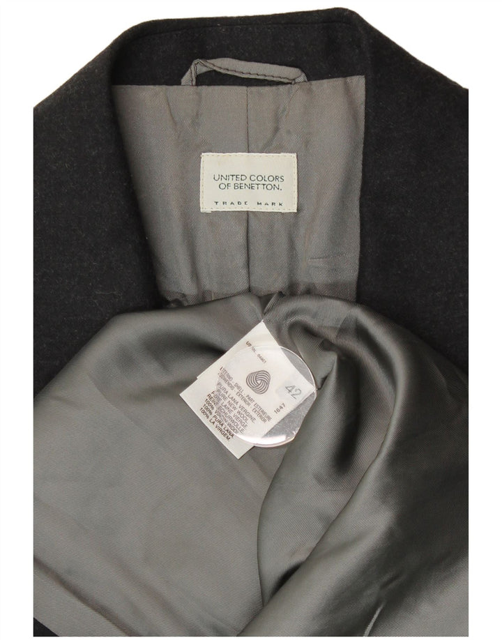 BENETTON Chaqueta Blazer de 2 Botones para Mujer IT 42 Mediana Negra Lana Nueva