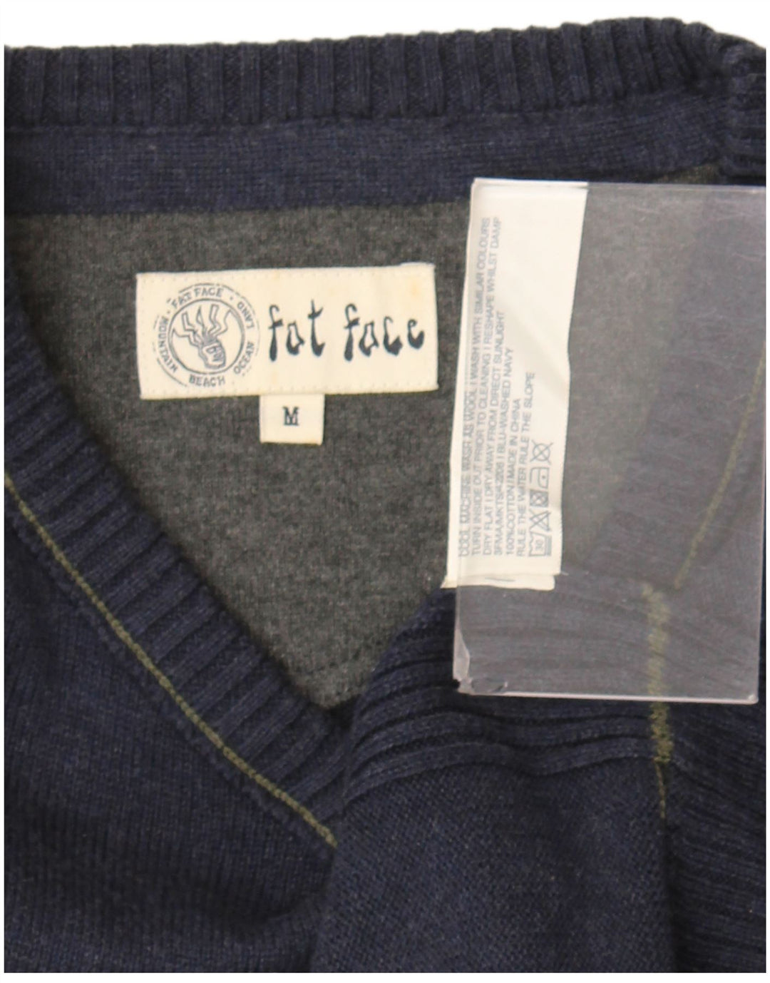 Jersey con cuello en V para hombre de Fat Face Algodón azul marino medio