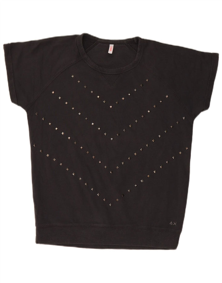 Sun68 Sudadera de Manga Corta para Mujer Jersey UK 44 Mediano Negro Algodón