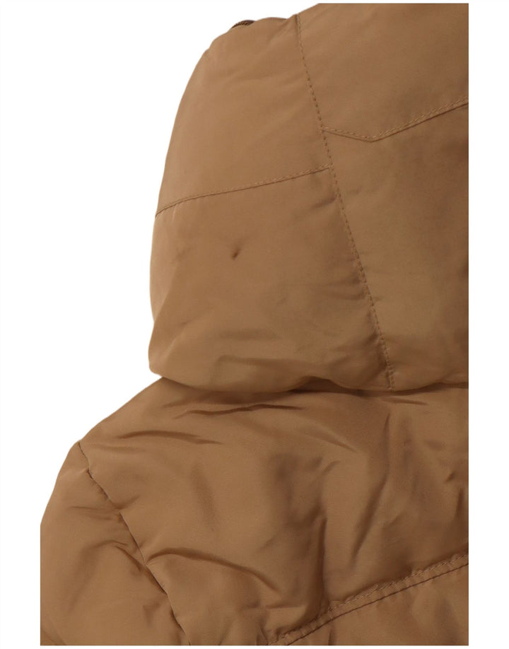 Zara Mujer Abrigo Acolchado Con Capucha UK 42 Poliéster Beige Medio