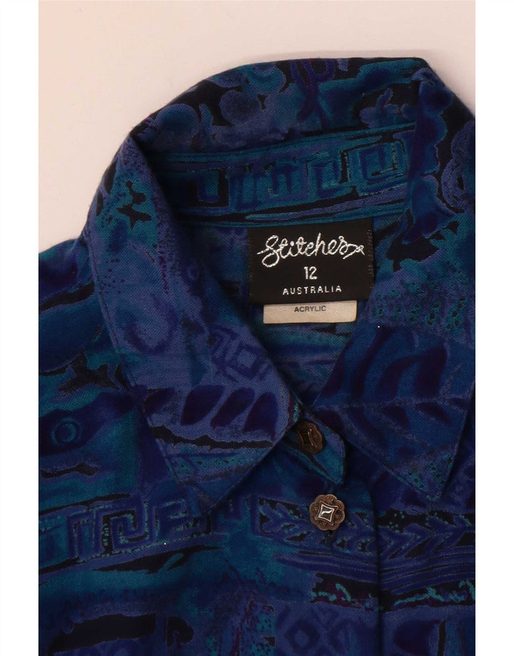 Stitches Blusa de manga larga con patrón abstracto para mujer, talla 12, color azul grande