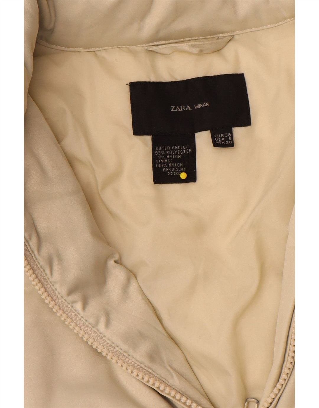 Zara Mujer Chaqueta Acolchada Con Capucha EU 38 Small Beige Poliéster
