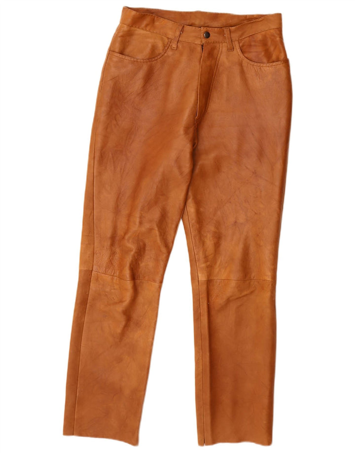 Pantalones de cuero rectos vintage para mujer W28 L27 Marrón