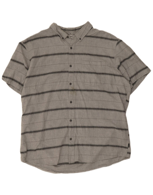 Hurley Camisa de manga corta para hombre, ajuste clásico, talla 2XL, algodón a rayas gris