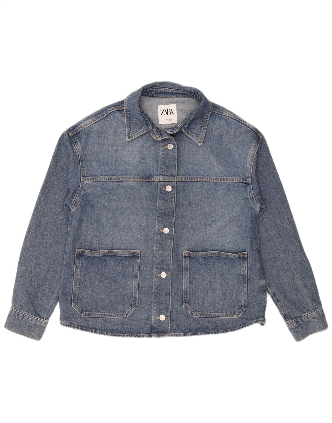 Zara Mujer Chaqueta Vaquera Extragrande UK 44 Algodón Azul Medio