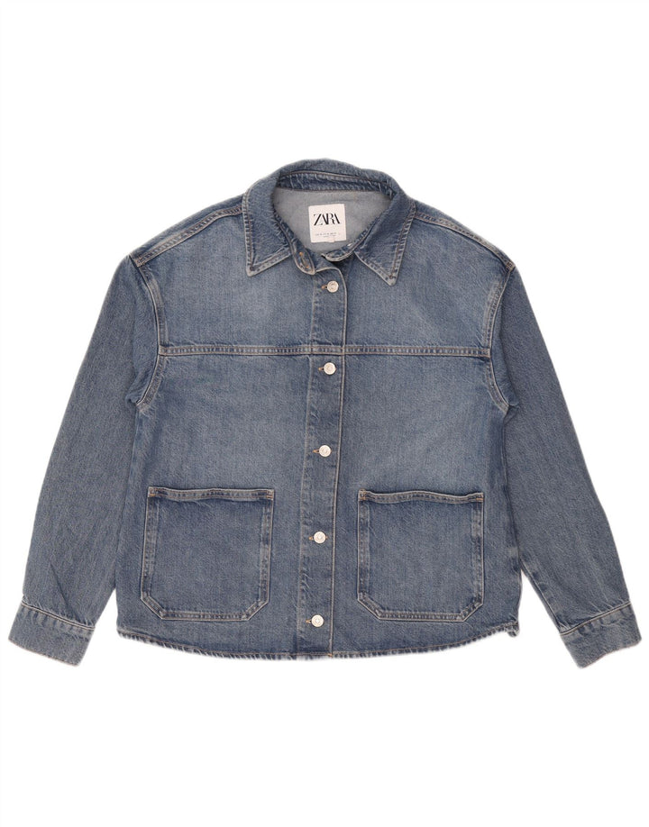 Zara Mujer Chaqueta Vaquera Extragrande UK 44 Algodón Azul Medio