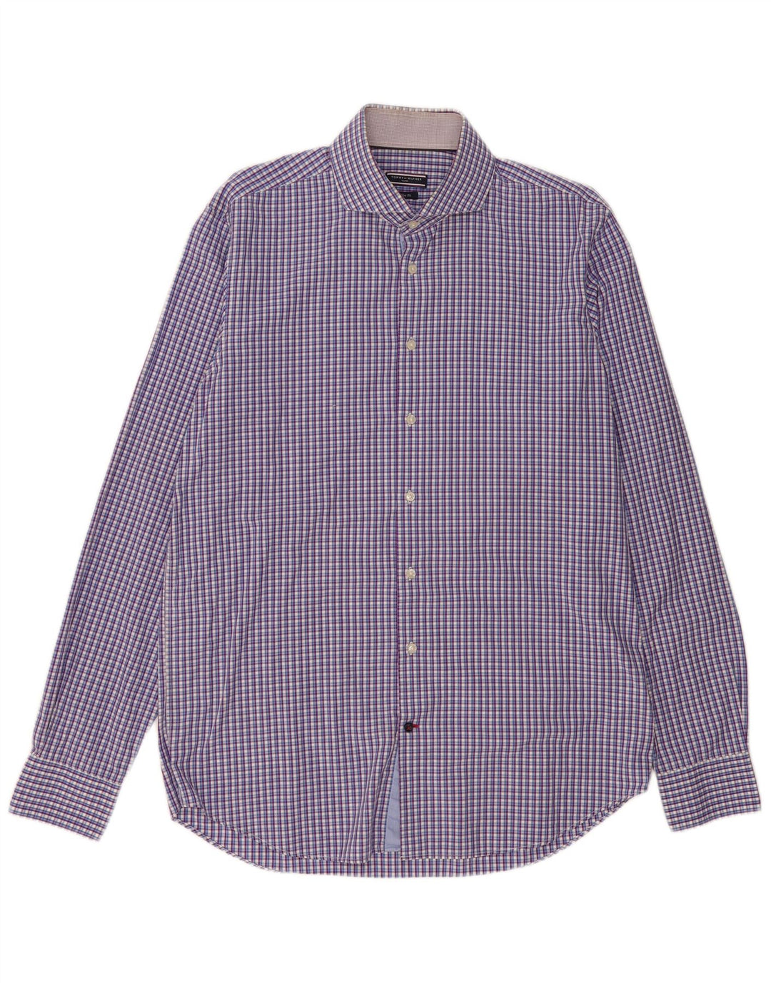 Tommy Hilfiger Camisa ajustada a cuadros para hombre Talla 44 17 1/2 XL Cuadros morados