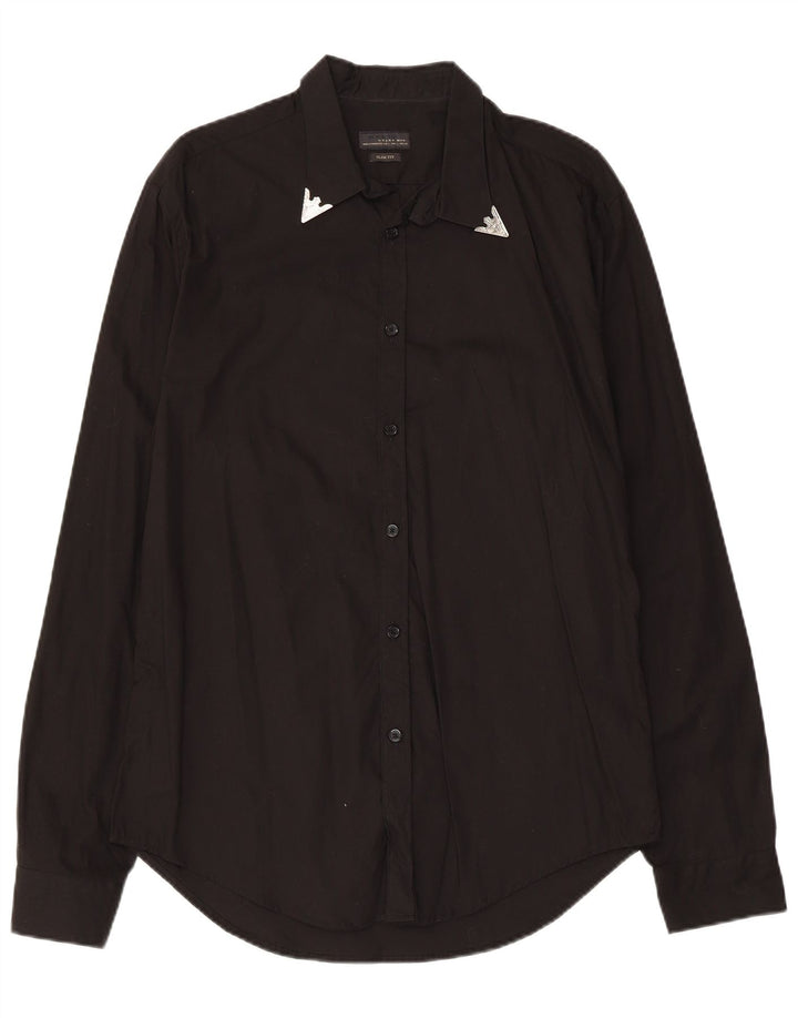 Zara Hombre Camisa Slim Fit Grande Algodón Negro