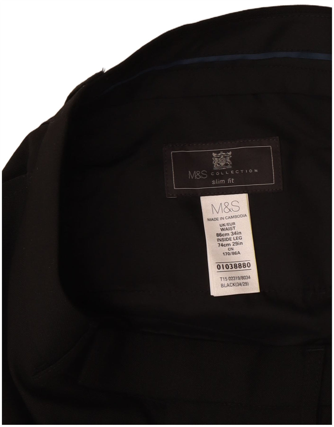 Marks & Spencer Pantalón de traje ajustado para hombre W34 L29 Poliéster negro