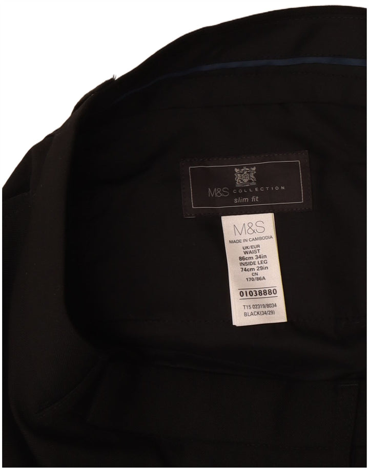 Marks & Spencer Pantalón de traje ajustado para hombre W34 L29 Poliéster negro