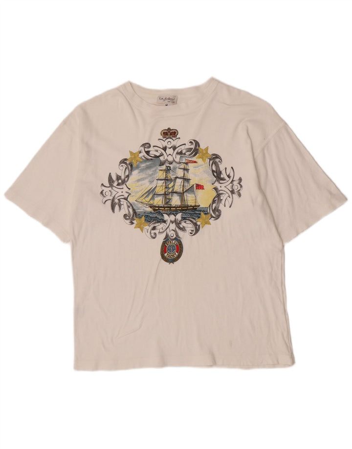 Byblos Camiseta gráfica para hombre Top Medium White Cotton
