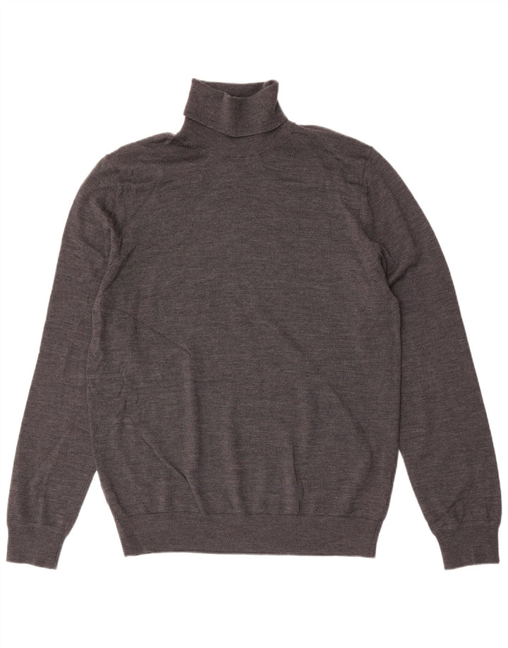Marks & Spencer Jersey con cuello vuelto para hombre, talla grande, lana merino gris