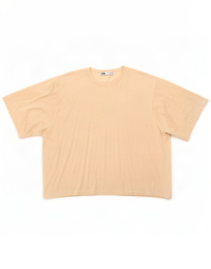 Zara Mujer Camiseta Extragrande Top UK 10 Small Off White Viscosa