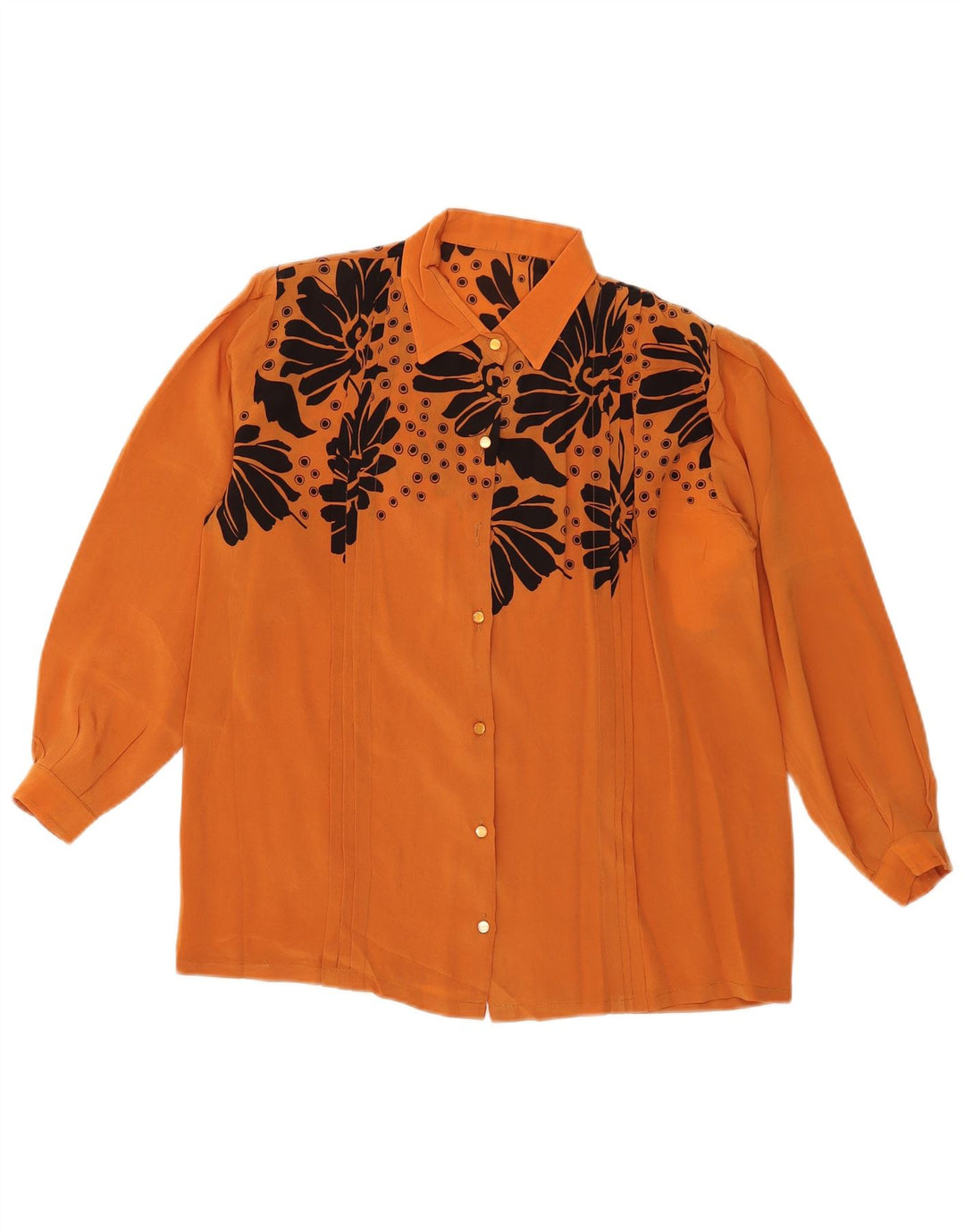 VINTAGE Blusa camisa mujer Reino Unido 16 Grande Naranja Floral