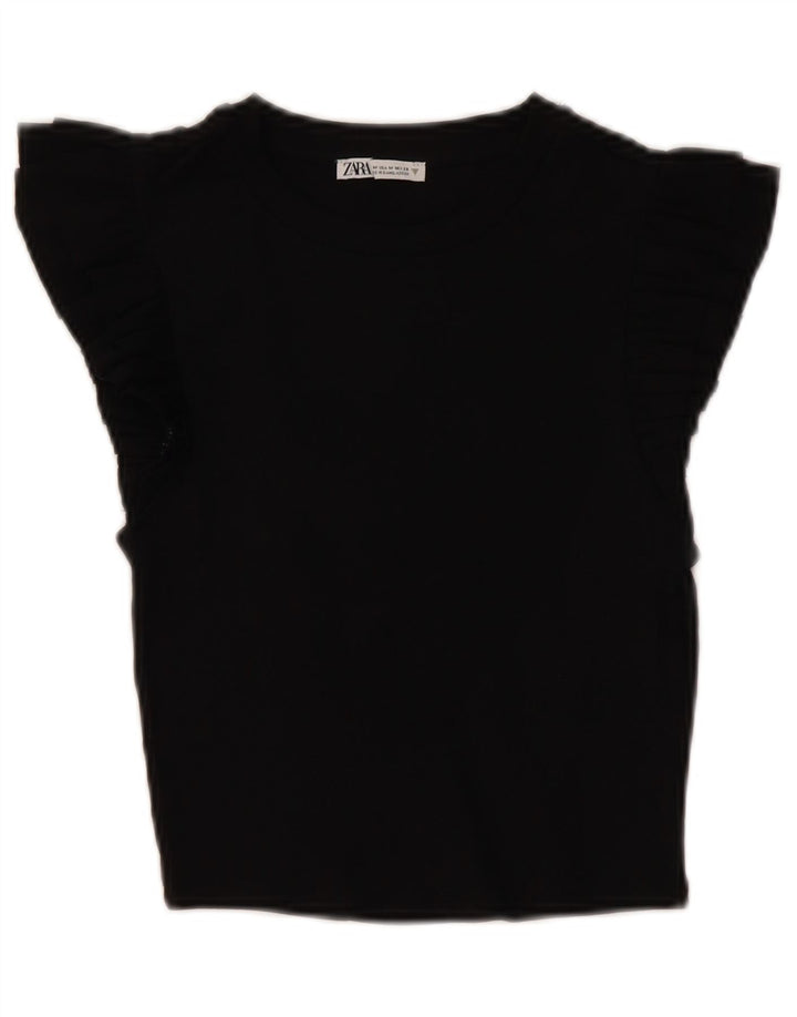 ZARA Womens Crop Blouse Top UK 12 Medium Black Cotton