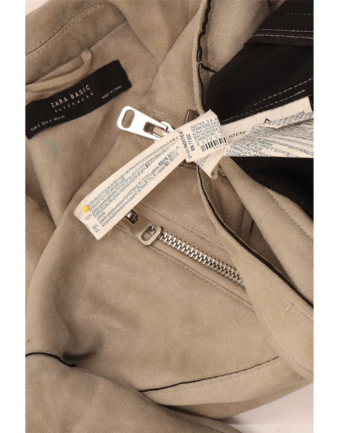 Zara Mujer Crop Biker Jacket UK 10 Small Beige Poliéster