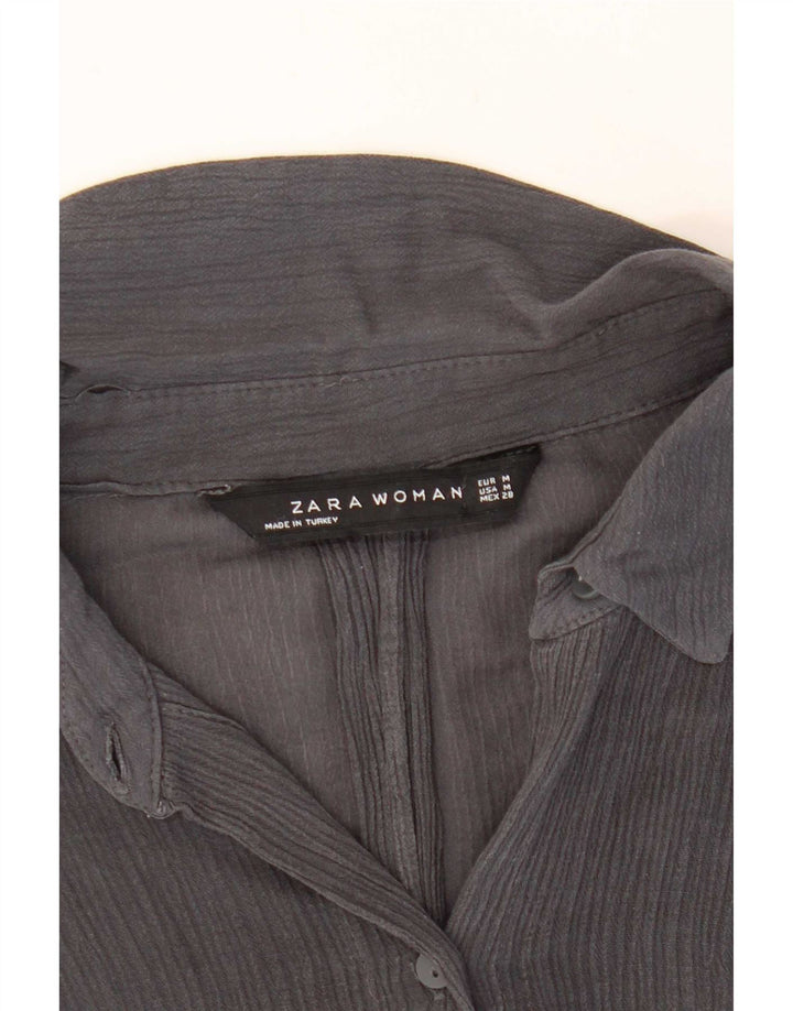Zara Blusa Camisa Manga 3/4 Mujer UK 44 Gris Medio
