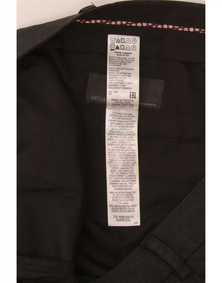 Marks & Spencer Pantalón de traje de corte regular para hombre W38 L29 Poliéster gris