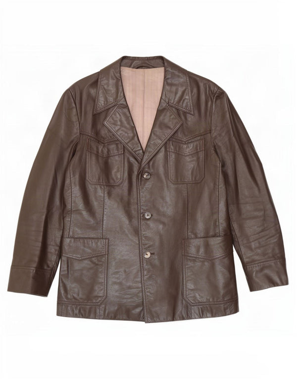 Monza Chaqueta tipo blazer de cuero con 3 botones para hombre UK 38 Marrón medio
