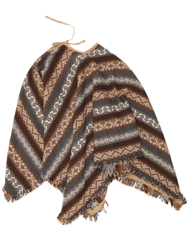 Vintage mujer Poncho Jumper un tamaño marrón geométrico azteca