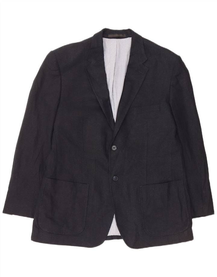 MARKS & SPENCER Chaqueta tipo blazer de 2 botones para hombre UK 42 Grande Lino azul marino