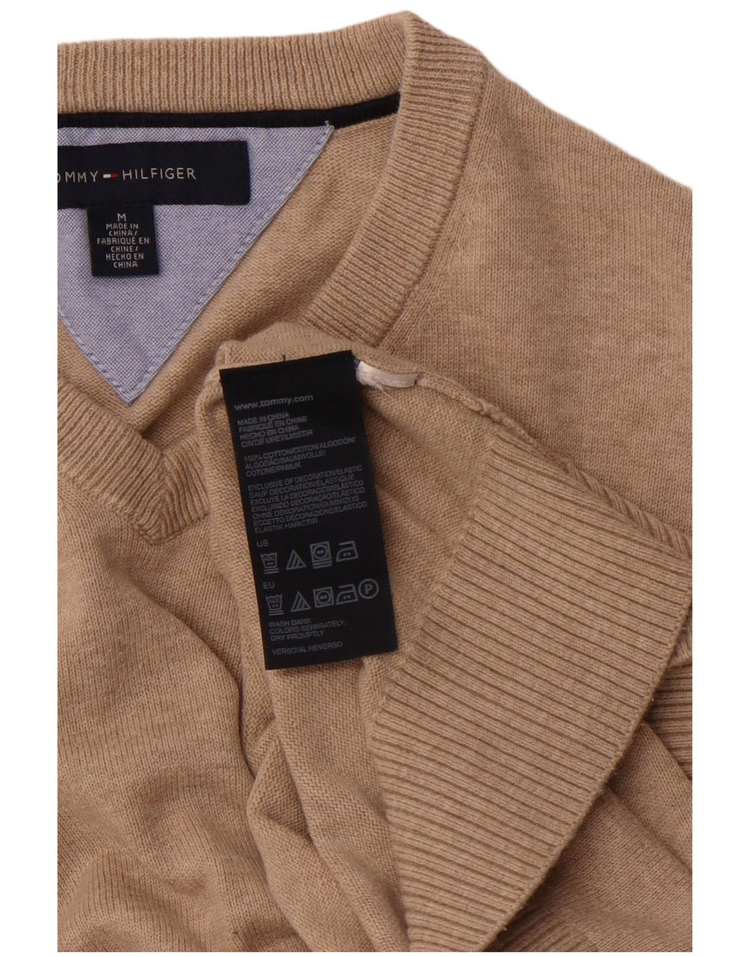TOMMY HILFIGER Jersey con cuello en V para hombre Algodón beige medio