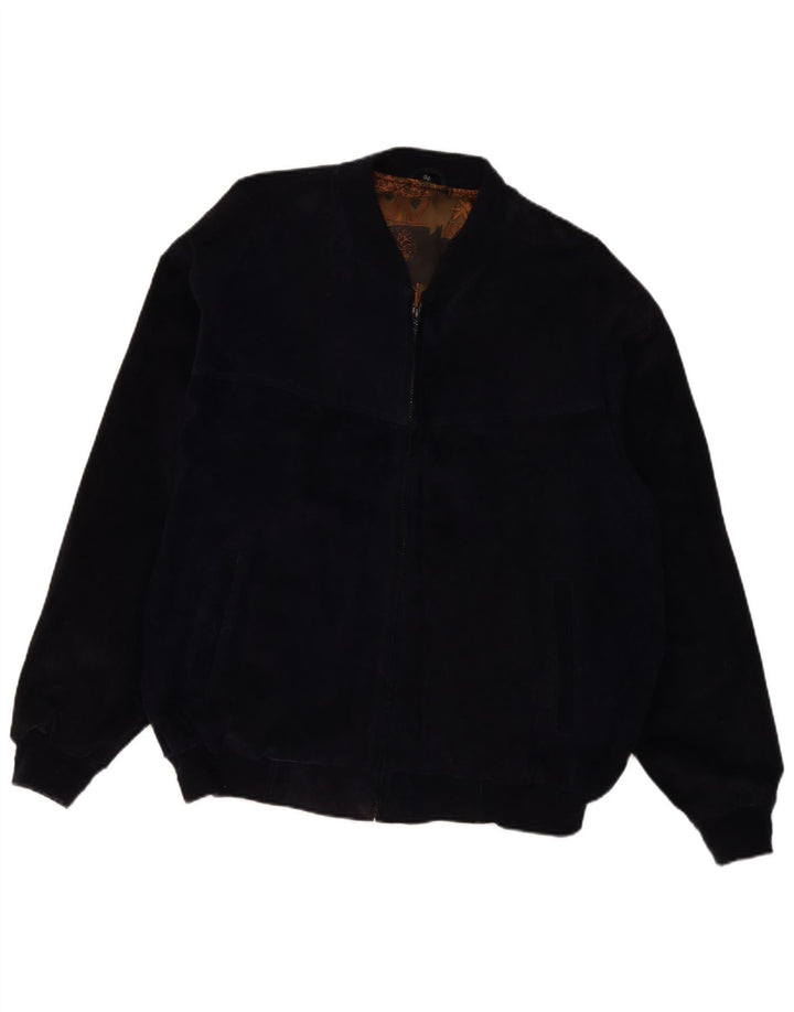 VINTAGE Chaqueta bomber de ante para hombre IT 54 2XL Cuero azul marino