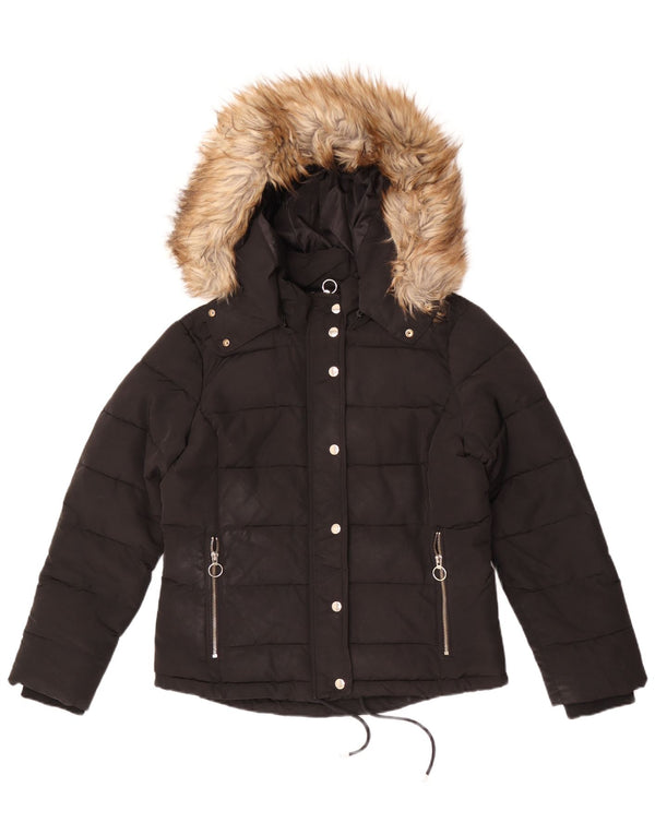 Topshop Chaqueta acolchada con capucha para mujer UK 40 Mediana Poliéster negro