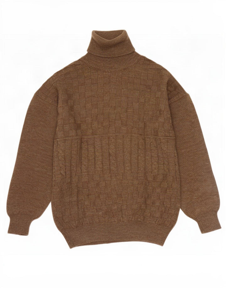 Vintage hombres rollo cuello jersey suéter medio marrón