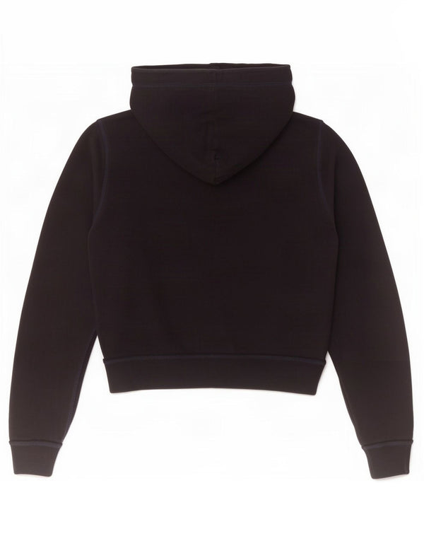 Superdry Womens Crop Graphic Zip Hoodie Sweater UK 8 Small Black Cotton