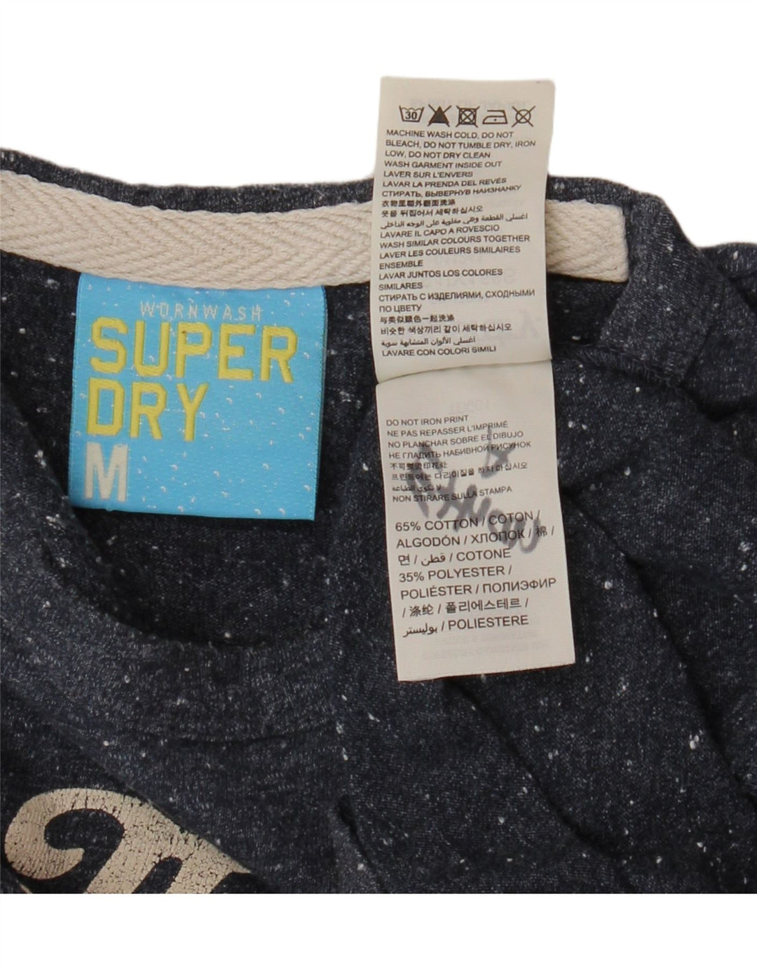 SUPERDRY Camiseta gráfica para hombre Top mediano de algodón moteado en azul marino