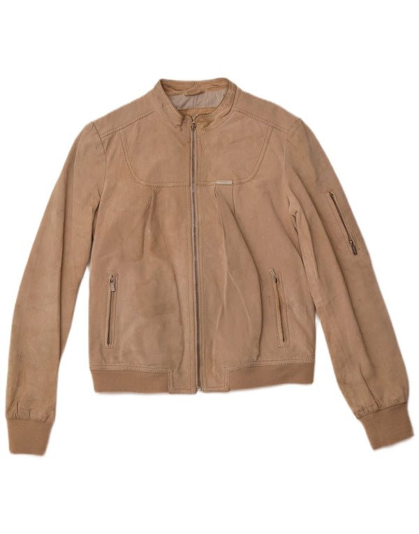 GAUDI Chaqueta bomber de ante para mujer IT 46 Cuero beige grande