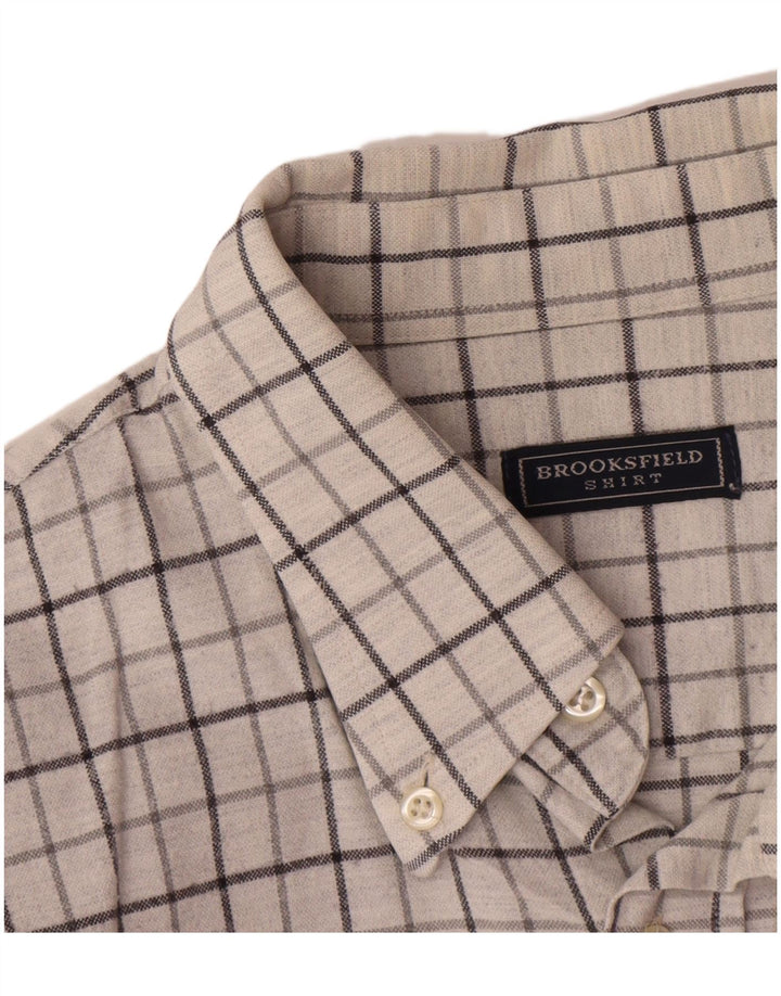 Camisa Brooksfield para hombre XL Algodón a cuadros blancos