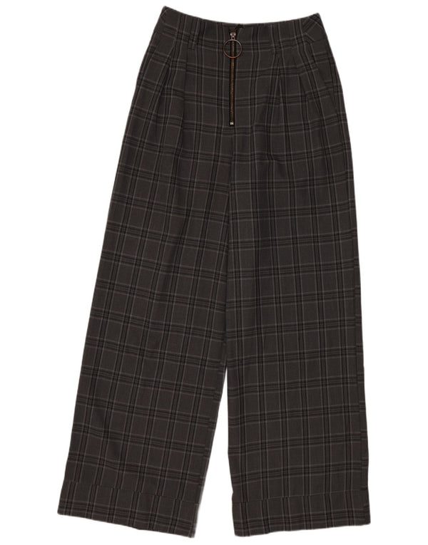 Topshop Pantalones anchos de cintura alta para mujer UK 8 Small W26 L28 Grey Check