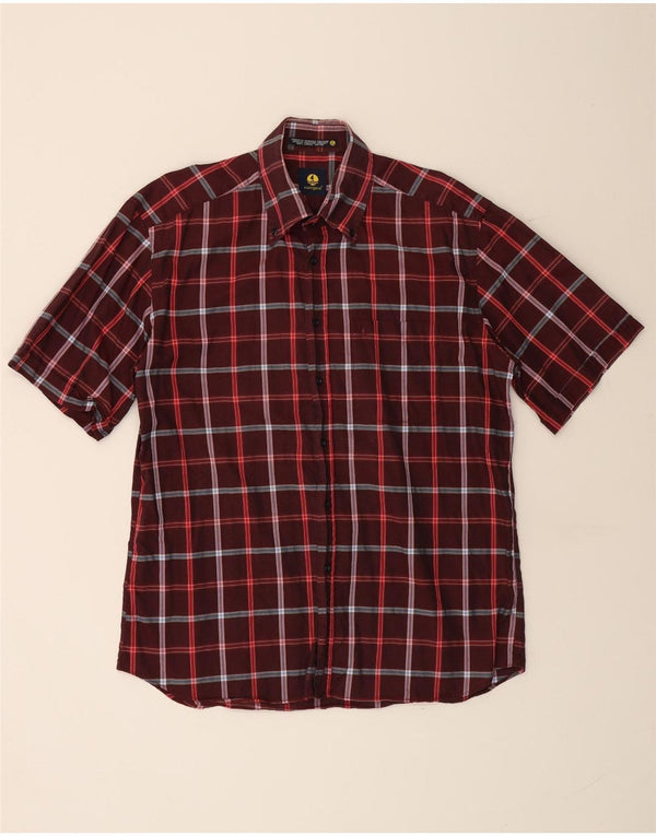NAVIGARE Camisa Manga Corta Hombre XL Algodón Cuadros Burdeos