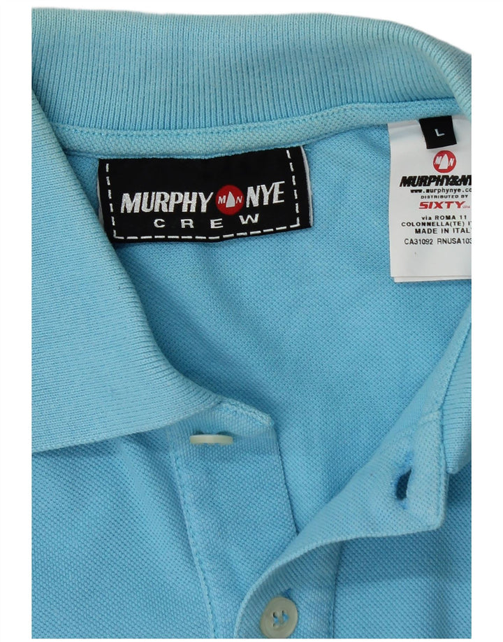 MURPHY & NYE Polo gráfico de manga larga para hombre Algodón azul grande