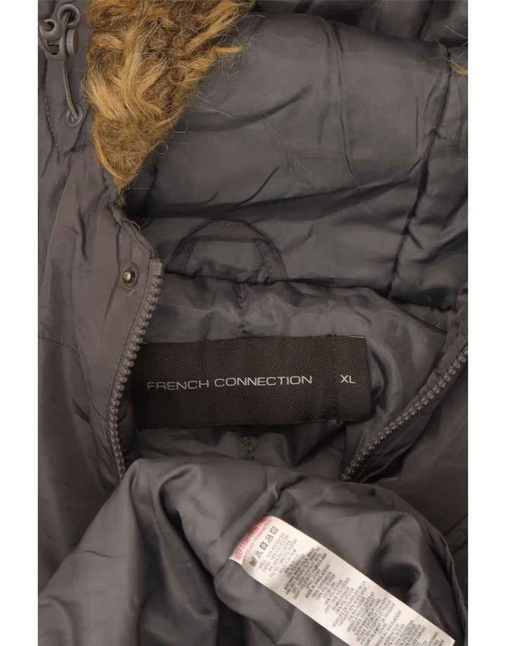 French Connection Abrigo acolchado con capucha para hombre UK 42 XL Poliéster gris
