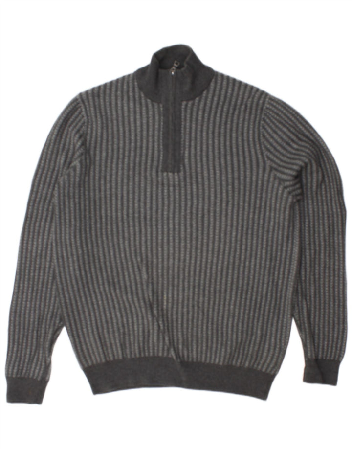 MARKS & SPENCER Jersey con cuello y cremallera para hombre de algodón a rayas gris medio