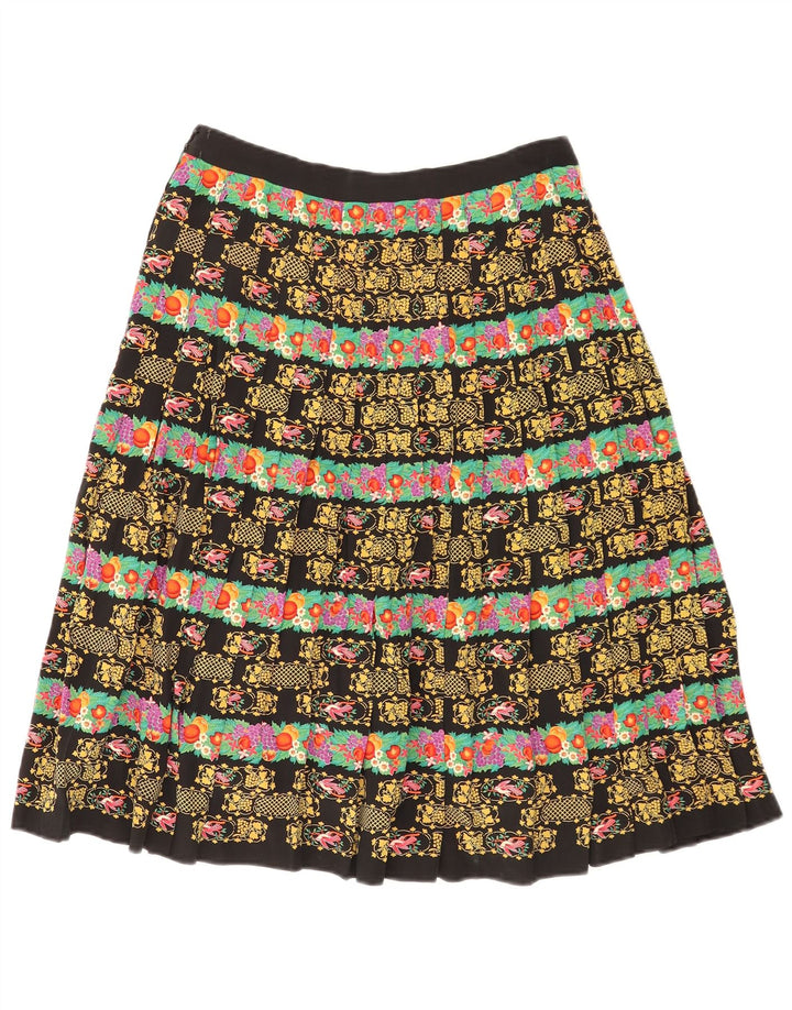 Vintage mujer falda plisada W28 medio negro floral