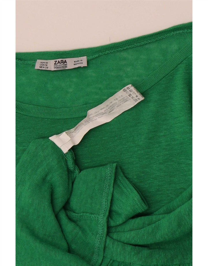 Zara Mujer Blusa Batwing Top UK 44 Lino Verde Medio