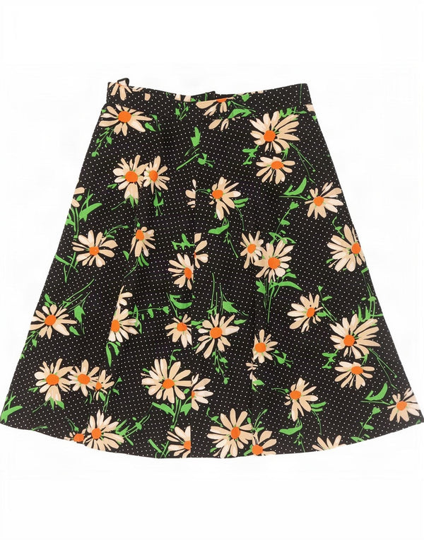 Vintage mujer A-Line falda IT 42 Medio W28 Negro Floral