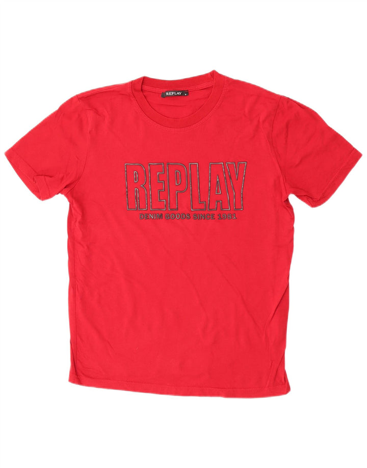 Replay Camiseta gráfica para hombre Top pequeño de algodón rojo