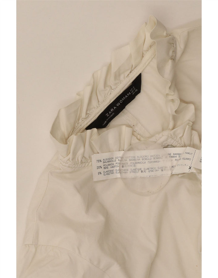 Zara Camisa tipo pulóver con volantes en la parte delantera para mujer UK 8 Small White Cotton