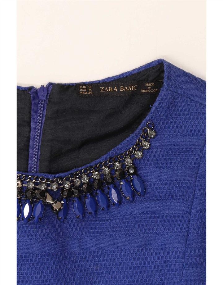 Zara Vestido Acampanado para Mujer UK 42 Azul Medio A Rayas