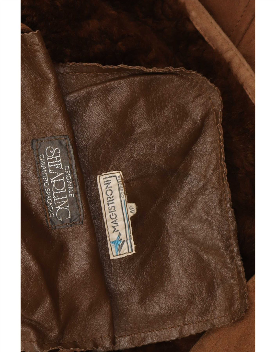Chaqueta de piel de oveja vintage para hombre IT 48 piel de oveja marrón medio