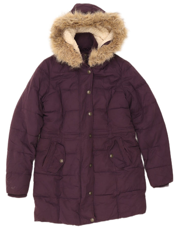 Abrigo acolchado con capucha para mujer Fat Face UK 8 Small Poliéster morado